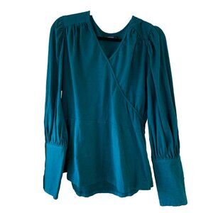 Eshakti faux-wrap blouse with button cuff